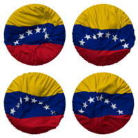 bolivariano república do Venezuela bandeira dentro volta forma isolado com quatro diferente acenando estilo, colisão textura, 3d Renderização png