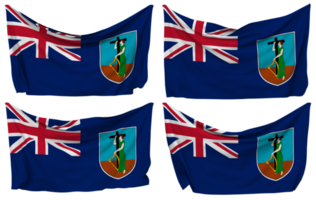 Montserrat Pinned Flag from Corners, Isolated with Different Waving Variations, 3D Rendering png