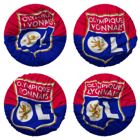 olympisch Lyonnais Fußball Verein, Lyon Flagge im runden gestalten isoliert mit vier anders winken Stil, stoßen Textur, 3d Rendern png