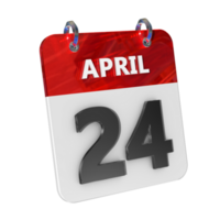 april 24 datum 3d icoon geïsoleerd, glimmend en glanzend 3d weergave, maand datum dag naam, schema, geschiedenis png