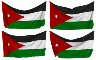 Jordan festgesteckt Flagge von Ecken, isoliert mit anders winken Variationen, 3d Rendern png