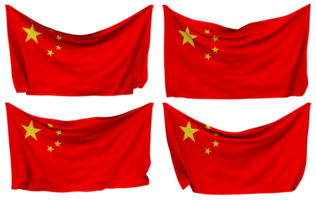 China festgesteckt Flagge von Ecken, isoliert mit anders winken Variationen, 3d Rendern png