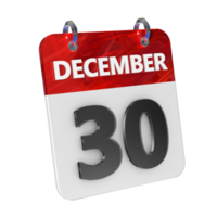 décembre 30 Date 3d icône isolé, brillant et brillant 3d le rendu, mois Date journée nom, calendrier, histoire png