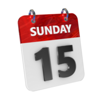 Sunday 15 Date 3D Icon Isolated, Shiny and Glossy 3D Rendering, Month Date Day Name, Schedule, History png