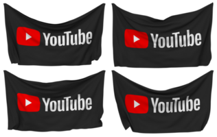 Youtube festgesteckt Flagge von Ecken, isoliert mit anders winken Variationen, 3d Rendern png