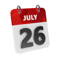 July 26 Date 3D Icon Isolated, Shiny and Glossy 3D Rendering, Month Date Day Name, Schedule, History png