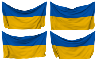 Ukraine festgesteckt Flagge von Ecken, isoliert mit anders winken Variationen, 3d Rendern png