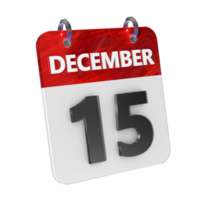 December 15 Date 3D Icon Isolated, Shiny and Glossy 3D Rendering, Month Date Day Name, Schedule, History png