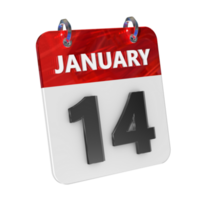 January 14 Date 3D Icon Isolated, Shiny and Glossy 3D Rendering, Month Date Day Name, Schedule, History png