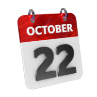 oktober 22 datum 3d icoon geïsoleerd, glimmend en glanzend 3d weergave, maand datum dag naam, schema, geschiedenis png