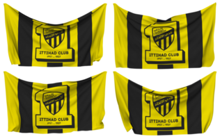 Al Ittihad Saudi Arabian Club Pinned Flag from Corners, Isolated with Different Waving Variations, 3D Rendering png