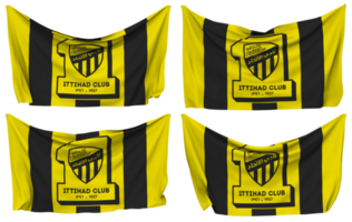 Al Ittihad Saudi Arabian Club Pinned Flag from Corners, Isolated with Different Waving Variations, 3D Rendering png