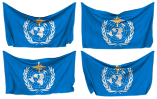 Welt meteorologisch Organisation, wmo festgesteckt Flagge von Ecken, isoliert mit anders winken Variationen, 3d Rendern png