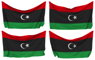 Libia clavado bandera desde esquinas, aislado con diferente ondulación variaciones, 3d representación png