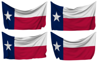 Zustand von Texas festgesteckt Flagge von Ecken, isoliert mit anders winken Variationen, 3d Rendern png