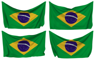 Brasilien fästs flagga från hörn, isolerat med annorlunda vinka variationer, 3d tolkning png