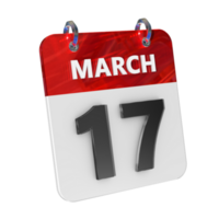 March 17 Date 3D Icon Isolated, Shiny and Glossy 3D Rendering, Month Date Day Name, Schedule, History png