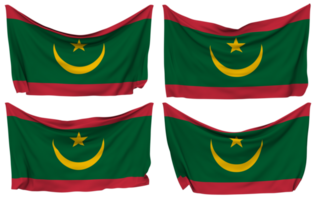 Mauritania Pinned Flag from Corners, Isolated with Different Waving Variations, 3D Rendering png