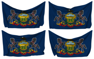 Zustand von Pennsylvania festgesteckt Flagge von Ecken, isoliert mit anders winken Variationen, 3d Rendern png