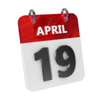 April 19 Date 3D Icon Isolated, Shiny and Glossy 3D Rendering, Month Date Day Name, Schedule, History png