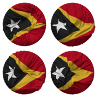 Osten Timor Flagge im runden gestalten isoliert mit vier anders winken Stil, stoßen Textur, 3d Rendern png