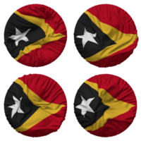 est timor drapeau dans rond forme isolé avec quatre différent agitant style, bosse texture, 3d le rendu png