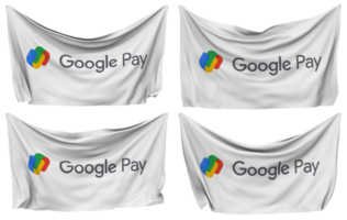 google betalen vastgemaakt vlag van hoeken, geïsoleerd met verschillend golvend variaties, 3d renderen png