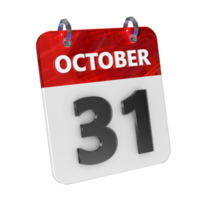 oktober 31 datum 3d icoon geïsoleerd, glimmend en glanzend 3d weergave, maand datum dag naam, schema, geschiedenis png