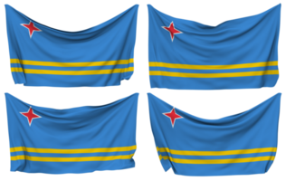 Aruba Pined Flag from Corners, Isolated with Different Waving Variations, 3D Rendering png