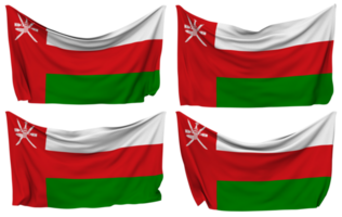 Oman Pinned Flag from Corners, Isolated with Different Waving Variations, 3D Rendering png