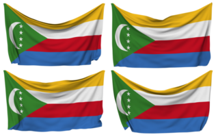 Comoros Pinned Flag from Corners, Isolated with Different Waving Variations, 3D Rendering png