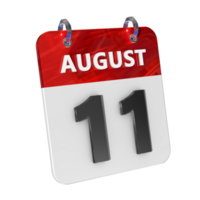 augustus 11 datum 3d icoon geïsoleerd, glimmend en glanzend 3d weergave, maand datum dag naam, schema, geschiedenis png
