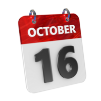Oktober 16 Datum 3d Symbol isoliert, glänzend und glänzend 3d Wiedergabe, Monat Datum Tag Name, Zeitplan, Geschichte png