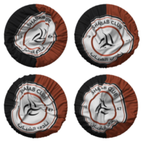 Al Shabab Football Club Flag in Round Shape Isolated with Four Different Waving Style, Bump Texture, 3D Rendering png