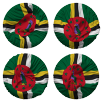 dominica flagga i runda form isolerat med fyra annorlunda vinka stil, stöta textur, 3d tolkning png