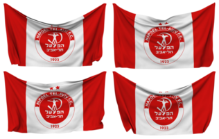Hapoel Tel Aviv Football Club Pinned Flag from Corners, Isolated with Different Waving Variations, 3D Rendering png
