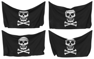 Skulls Danger Sign Pinned Flag from Corners, Isolated with Different Waving Variations, 3D Rendering png