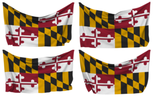 Estado do Maryland fixado bandeira a partir de cantos, isolado com diferente acenando variações, 3d Renderização png