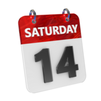 Saturday 14 Date 3D Icon Isolated, Shiny and Glossy 3D Rendering, Month Date Day Name, Schedule, History png