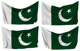 pakistan fästs flagga från hörn, isolerat med annorlunda vinka variationer, 3d tolkning png