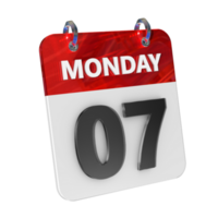 måndag 7 datum 3d ikon isolerat, skinande och glansig 3d tolkning, månad datum dag namn, schema, historia png