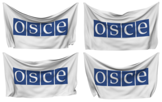 organización para seguridad y co operación en Europa, osce clavado bandera desde esquinas, aislado con diferente ondulación variaciones, 3d representación png