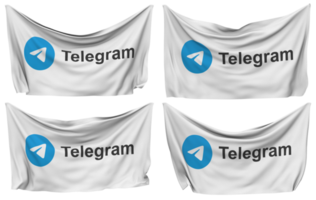 Telegram Pinned Flag from Corners, Isolated with Different Waving Variations, 3D Rendering png