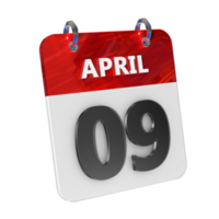 April 9 Date 3D Icon Isolated, Shiny and Glossy 3D Rendering, Month Date Day Name, Schedule, History png