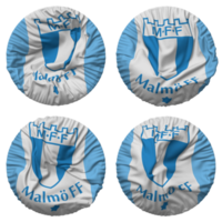 malmo futbol, malmo ff bandera en redondo forma aislado con cuatro diferente ondulación estilo, bache textura, 3d representación png