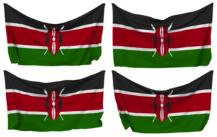 Kenia festgesteckt Flagge von Ecken, isoliert mit anders winken Variationen, 3d Rendern png