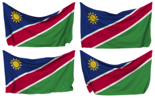 Namibia Pinned Flag from Corners, Isolated with Different Waving Variations, 3D Rendering png