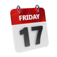 Friday 17 Date 3D Icon Isolated, Shiny and Glossy 3D Rendering, Month Date Day Name, Schedule, History png