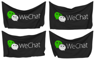 WeChat, Weixin Pinned Flag from Corners, Isolated with Different Waving Variations, 3D Rendering png
