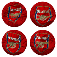 arsenal fotboll klubb flagga i runda form isolerat med fyra annorlunda vinka stil, stöta textur, 3d tolkning png